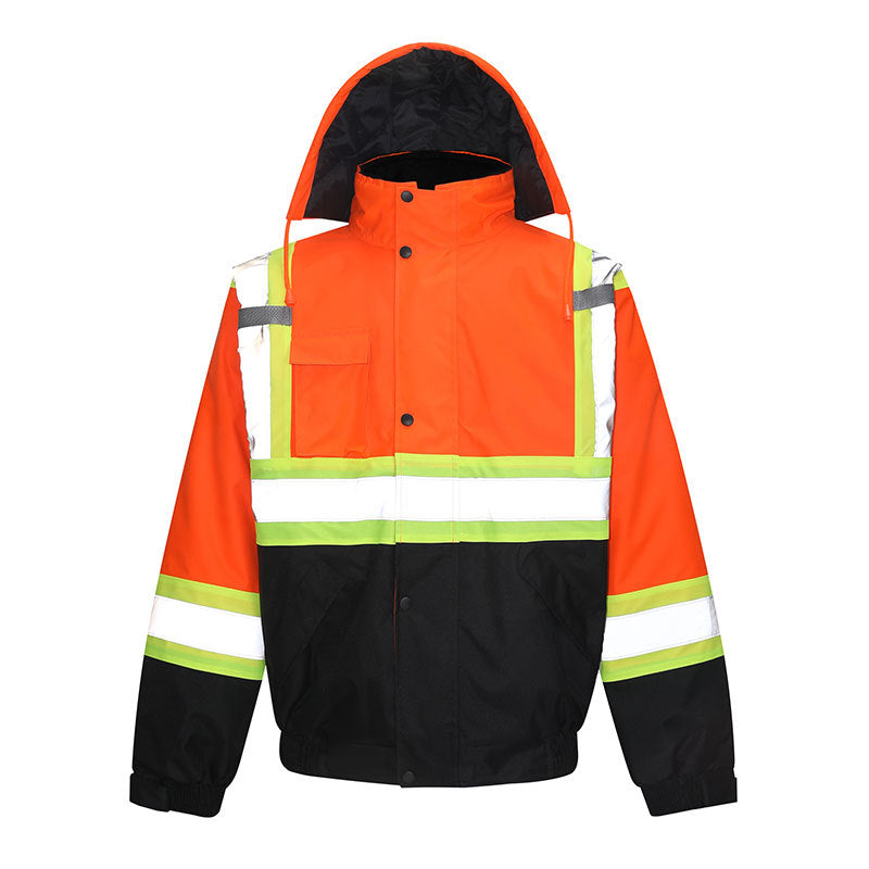 Reflective Waterproof Safety Jacket - 300D Oxford, Hooded, Hi-Vis, Bulk Available