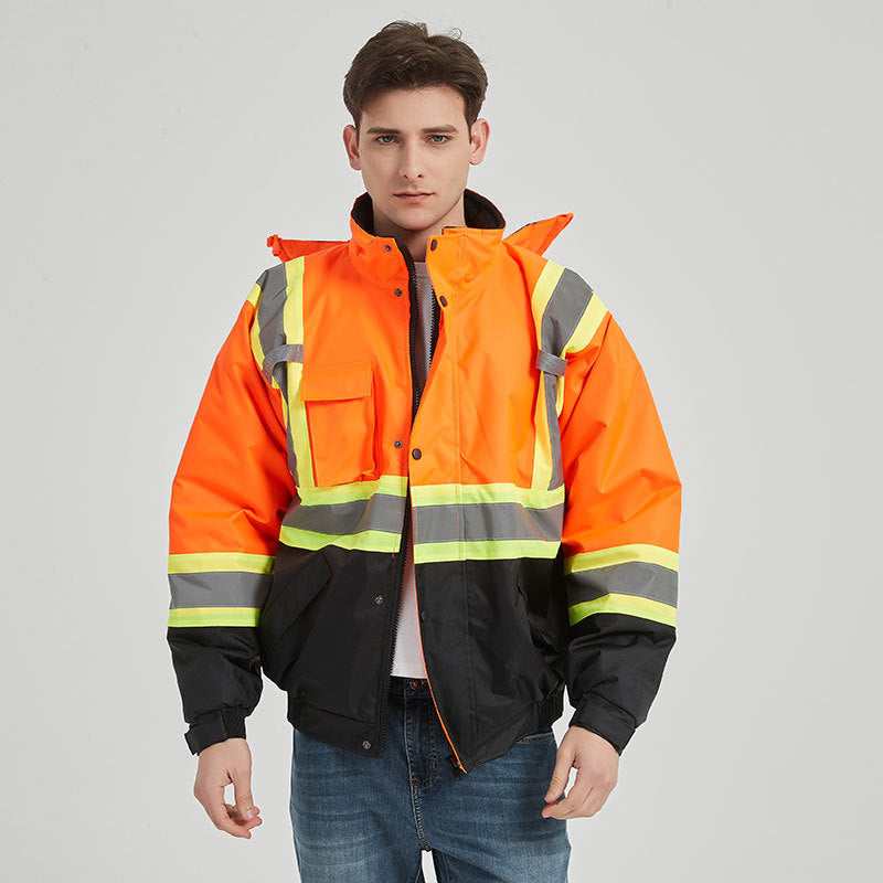 Reflective Waterproof Safety Jacket - 300D Oxford, Hooded, Hi-Vis, Bulk Available