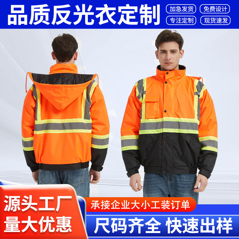 Reflective Waterproof Safety Jacket - 300D Oxford, Hooded, Hi-Vis, Bulk Available