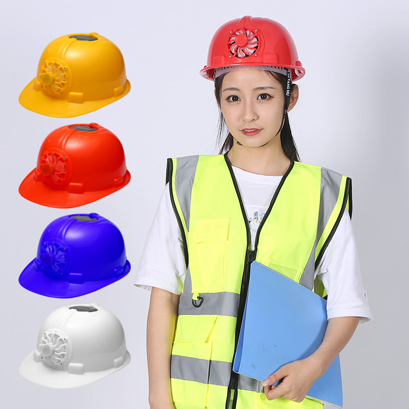 Solar Fan Safety Helmet - Electric Cooling, USB Rechargeable, Hi-Vis Construction Hard Hat