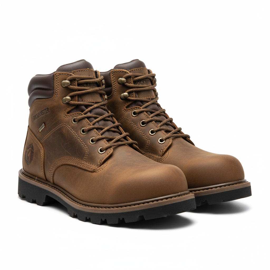 ROCKROOSTER Woodland Brown 6 inch waterproof safety toe leather work boots