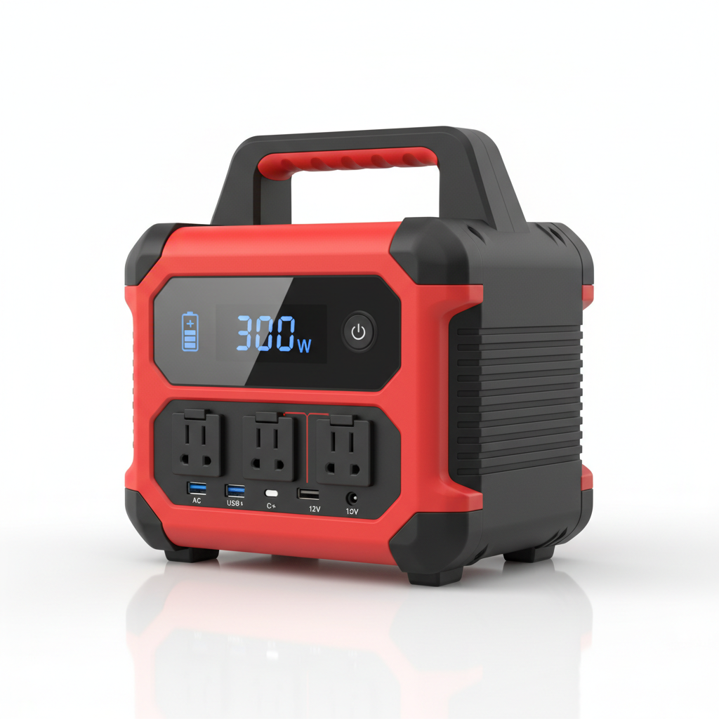 FlashFish 300W portable solar generator power station red black with digital display