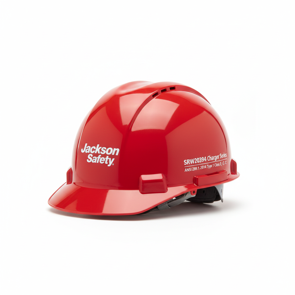 Jackson Safety SRW20394 Charger Series red hard hat ANSI compliant construction safety helmet
