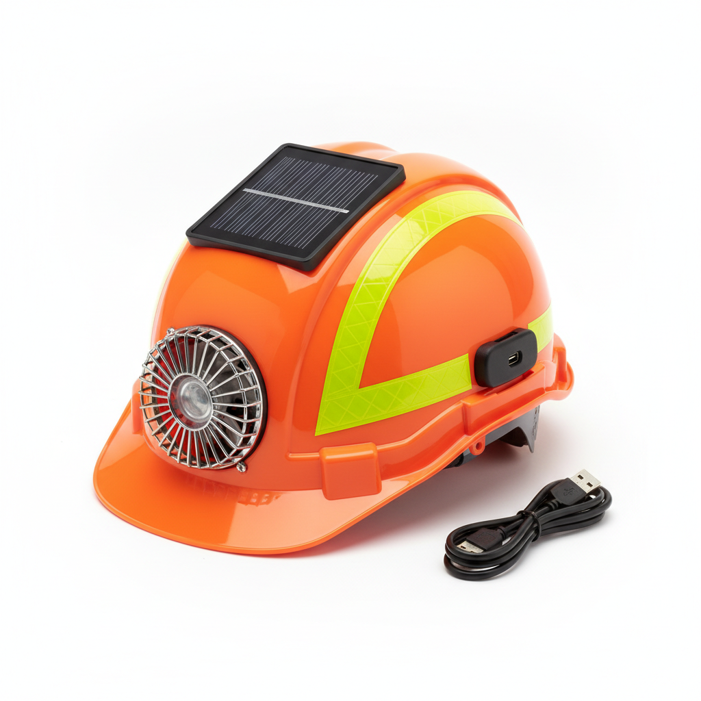 Solar Fan Safety Helmet - Electric Cooling USB Rechargeable Hard Hat