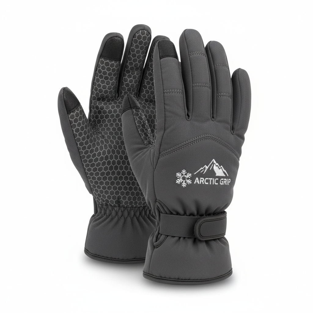 Winter touchscreen waterproof work gloves gray with anti-slip silicone palm grip
