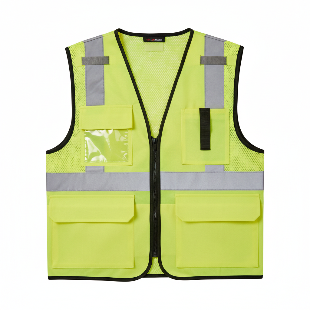 LV2 Class II lime safety vest solid front mesh back silver reflective tape zip closure